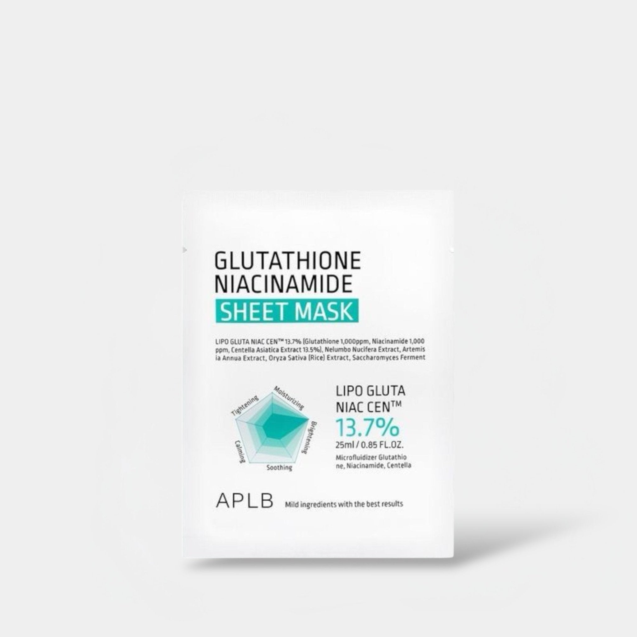 APLB Glutathione Niacinamide Sheet Mask (1 Sheet) قناع الجلوتاثيون الن – Princess Cosmetics Qatar
