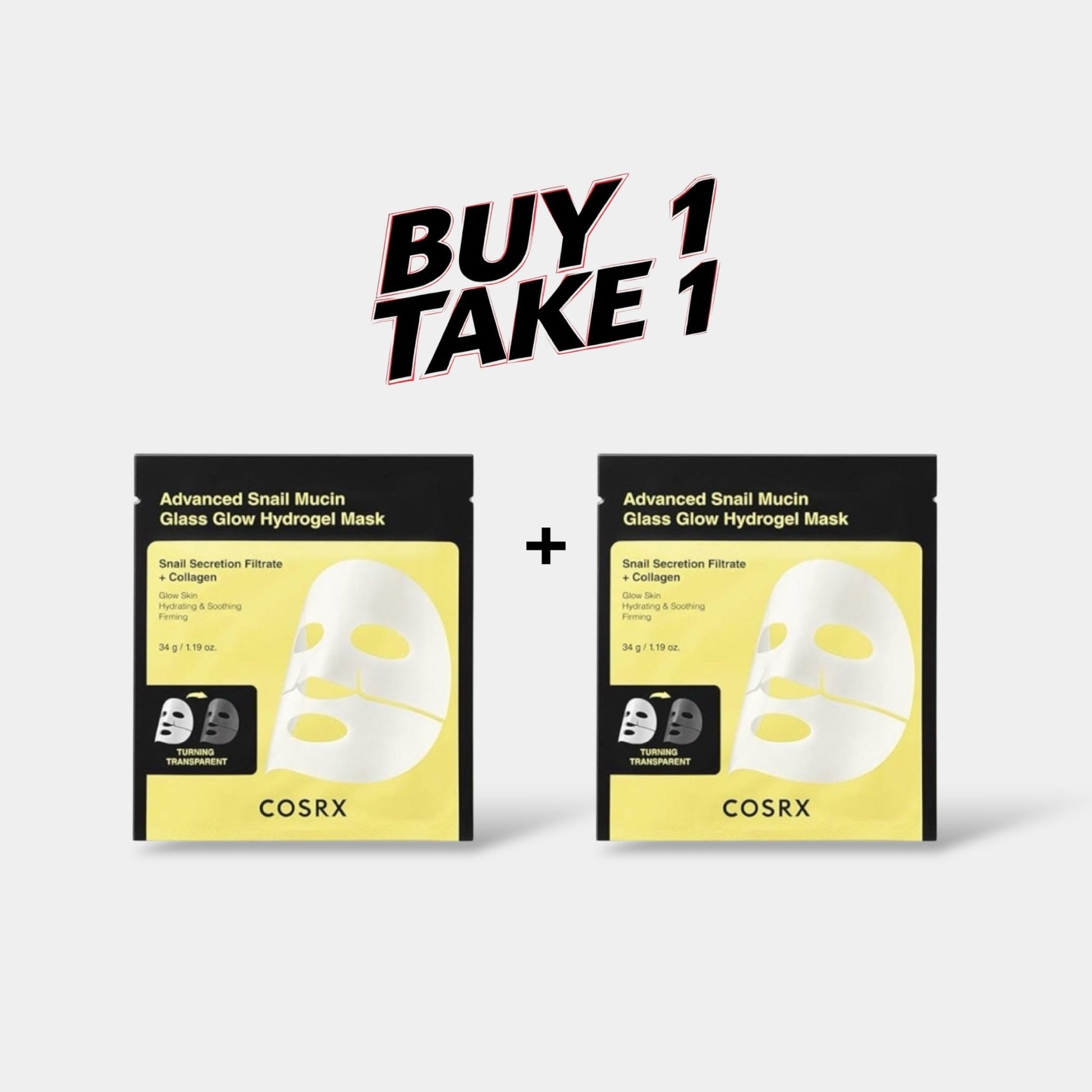 (BUY 1 GET 1) Cosrx Advanced Snail Mucin Glass Glow Hydrogel Mask قناع هيدروجيل زجاجي متوهج بخلاصة الحلزون المتطور من كوسركس - Princess Cosmetics Qatar