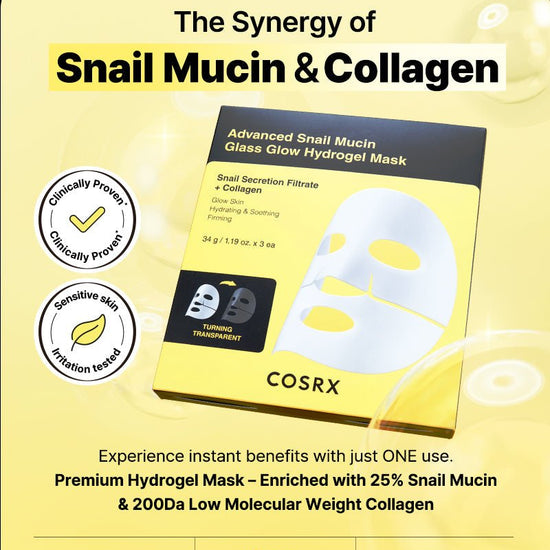 Cosrx Advanced Snail Mucin Glass Glow Hydrogel Mask (1 Sheet) قناع هيدروجيل زجاجي متوهج بخلاصة الحلزون المتطور من كوسركس - Princess Cosmetics Qatar