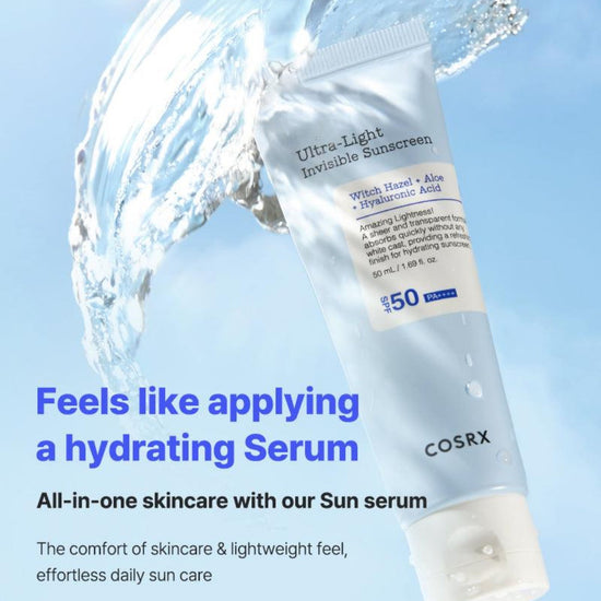 Cosrx Ultra - Light Invisible Sunscreen SPF50 PA++++ 50ml. كريم الوقاية من الشمس خفيف الوزن غير مرئي من كوسركس بعامل حماية من الشمس 50 PA++++ 50 مل - Princess Cosmetics Qatar
