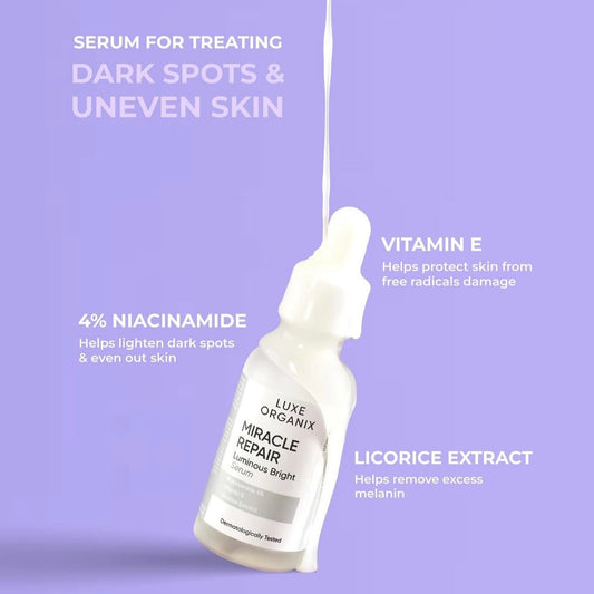 Luxe Organix Miracle Repair Luminous Bright Serum 30ml سيروم لوكس أورجانيكس ميراكل ريبير لومينوس برايت - Princess Cosmetics Qatar