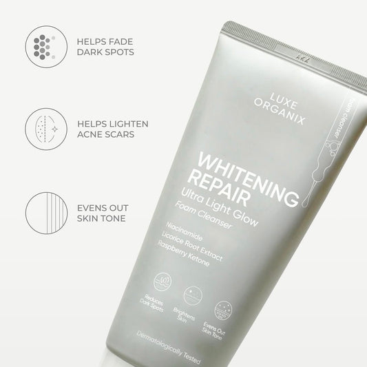 Luxe Organix Whitening Repair Ultra Light Glow Foam Cleanser 150ml منظف لوكس أورجانيكس لتبييض البشرة وإصلاحها برغوة فائقة التوهج - Princess Cosmetics Qatar