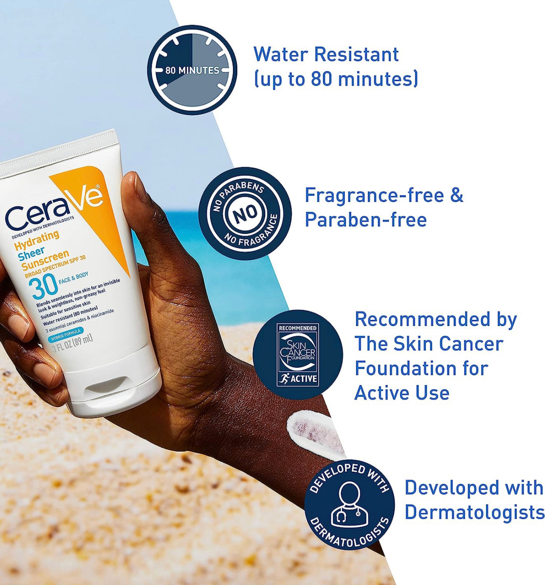 (EXPIRY: 08/2024) Cerave Hydrating Sheer Sunscreen SPF30 for Face and Body 89ml