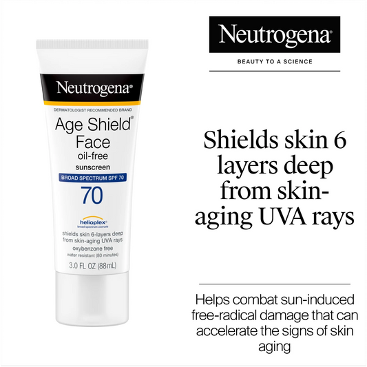 Neutrogena Age Shield Face Oil-Free Sunscreen SPF70 88ml واقي الشمس للوجه من نيتروجينا إيج شيلد الخالي من الزيوت بعامل حماية 70