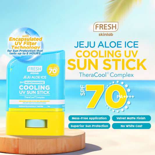 Fresh Skinlab Jeju Aloe Ice 3in1 Niacinamide Cooling UV Sun Stick 15g فريش سكينلاب جيجو ألو آيس 3 في 1 نياسيناميد تبريد عصا الشمس بالأشعة فوق البنفسجية