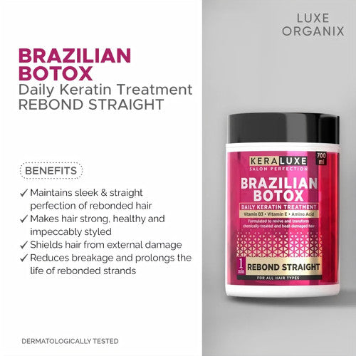 KERA LUXE Salon Perfection Brazillian Botox Daily Keratin Treatment Rebond Straight 700ml كيرا لوكس صالون الكمال البرازيلي البوتوكس اليومي علاج الكيراتين Rebond مستقيم 700 مل