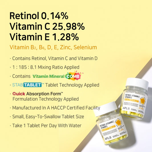 APLB Retinol Vitamin C Vitamin E Beauty Tablets (30 Tablets) APLB ريتينول فيتامين سي فيتامين ه أقراص الجمال