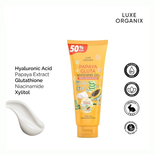 Luxe Organix Papaya Gluta Whitening Gel Triple Serum Boost 300ml لوكس أورجانيكس بابايا جلوتا جل تفتيح ثلاثي السيروم 300 مل