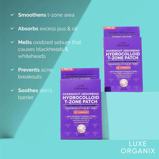 Luxe Organix Overnight Absorbing
Hydrocolloid T-Zone Pore Patch 4pcs لوكس أورجانيكس بين عشية وضحاها امتصاص
غرواني مائي T-Zone المسام التصحيح 4 قطع