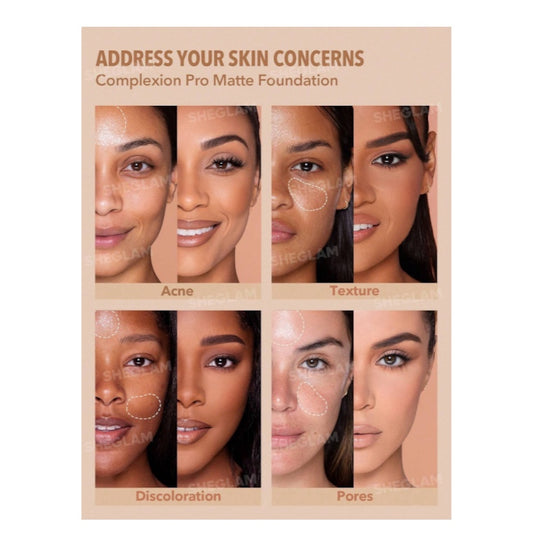 SHEGLAM Complexion PRO Long-Lasting Breathable Matte Foundation شيجلام كومبليكشن برو كريم أساس مطفي طويل الثبات وقابل للتنفس