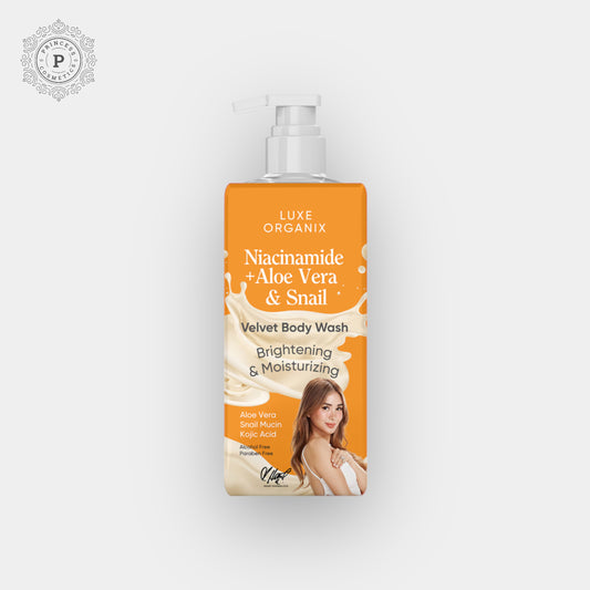 Luxe Organix Niacinamide + Aloe Vera & Snail Velvet Body Wash 400ml لوكس أورجانيكس نياسيناميد + غسول الجسم بالصبار والحلزون المخملي 400 مل