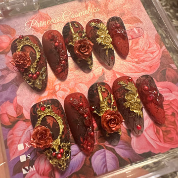 Red Flower High Quality Nails أظافر عالية الجودة بزهرة حمراء