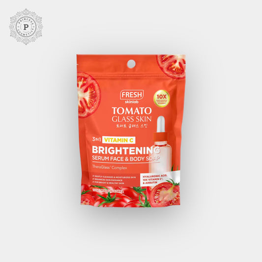 Fresh Skinlab Tomato Glass Skin 3 in 1 Vitamin C Brightening Serum Face & Body Soap 100g. فريش سكينلاب طماطم زجاجية سكين 3 في 1 فيتامين سي مصل تفتيح الوجه والجسم