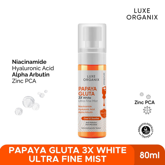 Luxe Organix Papaya Gluta 3X White Ultra Fine Mist 80ml لوكس أورجانيكس بابايا جلوتا 3X رذاذ أبيض فائق النعومة 80 مل