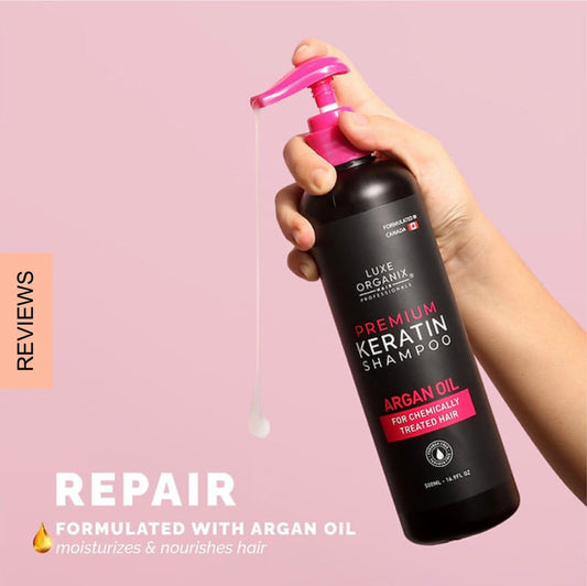 Luxe Organix Premium Keratin Argan Shampoo 500ml لوكس أورجانيكس بريميوم شامبو بالكيراتين والأرغان