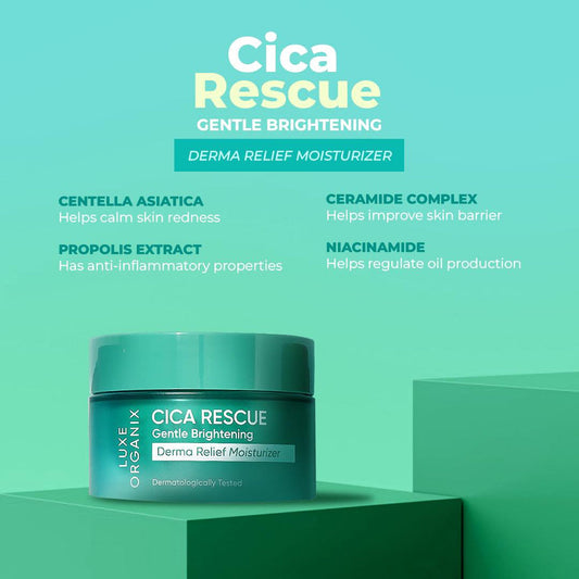 Luxe Organix Cica Rescue Gentle Brightening Derma Relief Moisturizer 50g لوكس أورجانيكس سيكا ريسكيو جنتل لتفتيح البشرة ديرما ريليف مرطب 50 جم