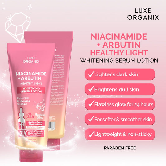 Luxe Organix Niacinamide + Alpha Arbutin Whitening Serum Lotion 350ml لوكس أورجانيكس نياسيناميد + لوشن ألفا أربوتين لمستحضرات التبييض 350 مل