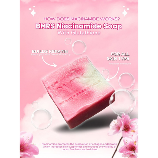 BMRS Niacinamide with Glutathione Premium Whitening Soap 70g. بي إم آر إس نياسيناميد مع صابون التبييض الفاخر الجلوتاثيون 70 جم