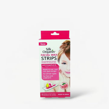 Silk Organix Facial Wax Strips - WITH GRAPEFRUIT & ARGAN OIL EXTRACT (8 Strips) شرائح شمع الوجه من سيلك أورجانيكس - مع خلاصة الجريب فروت وزيت الأرغان
