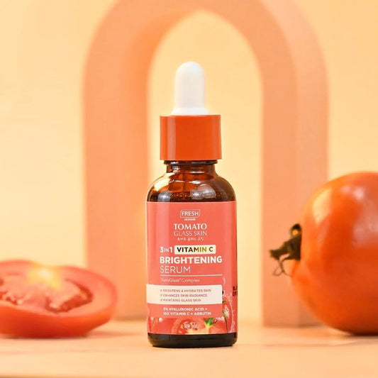 Fresh Skinlab Tomato Glass Skin 3in1 Vitamin C Brightening Serum 30ml. مصل تفتيح البشرة بالطماطم الزجاجية 3 في 1 بفيتامين C من فريش سكين لاب، 30 مل