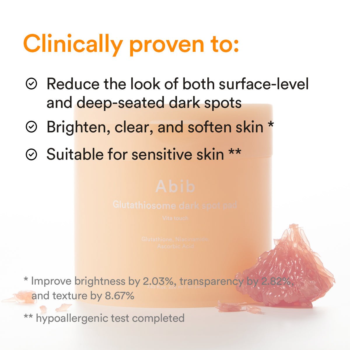 Abib Glutathiosome Dark Spot Pad Vita Touch (60 Pads) أبيب جلوتاثيوسوم وسادة بقعة داكنة فيتا تاتش - Princess Cosmetics Qatar