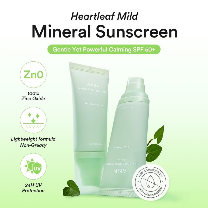 Abib Heartleaf Mild Sunscreen Relief Tube 50ml أنبوب تخفيف واقي الشمس المعتدل من أبيب هارتليف - Princess Cosmetics Qatar