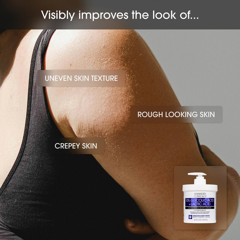 Advanced Clinicals 10% Glycolic Acid & Lactic Acid Exfoliating Body Cream 454g كريم الجسم المقشر من أدفانسد كلينيكالز، يحتوي على 10% من حمض الجليكوليك وحمض اللاكتيك - Princess Cosmetics Qatar