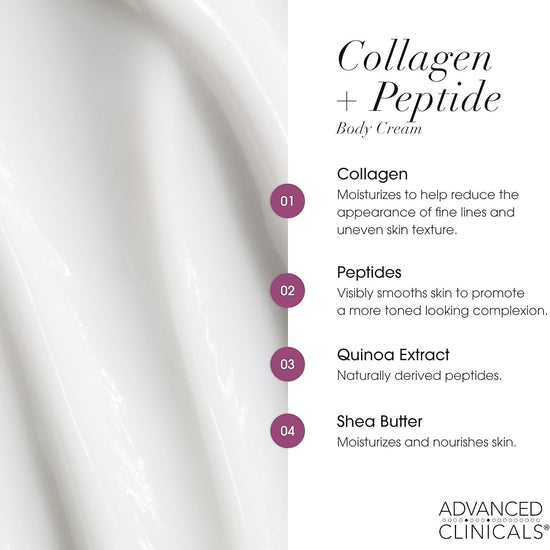 Advanced Clinicals Collagen + Peptide Firming Body Cream 454g كريم الجسم لشد الجسم بالكولاجين والببتيدات من أدفانسد كلينيكالز - Princess Cosmetics Qatar