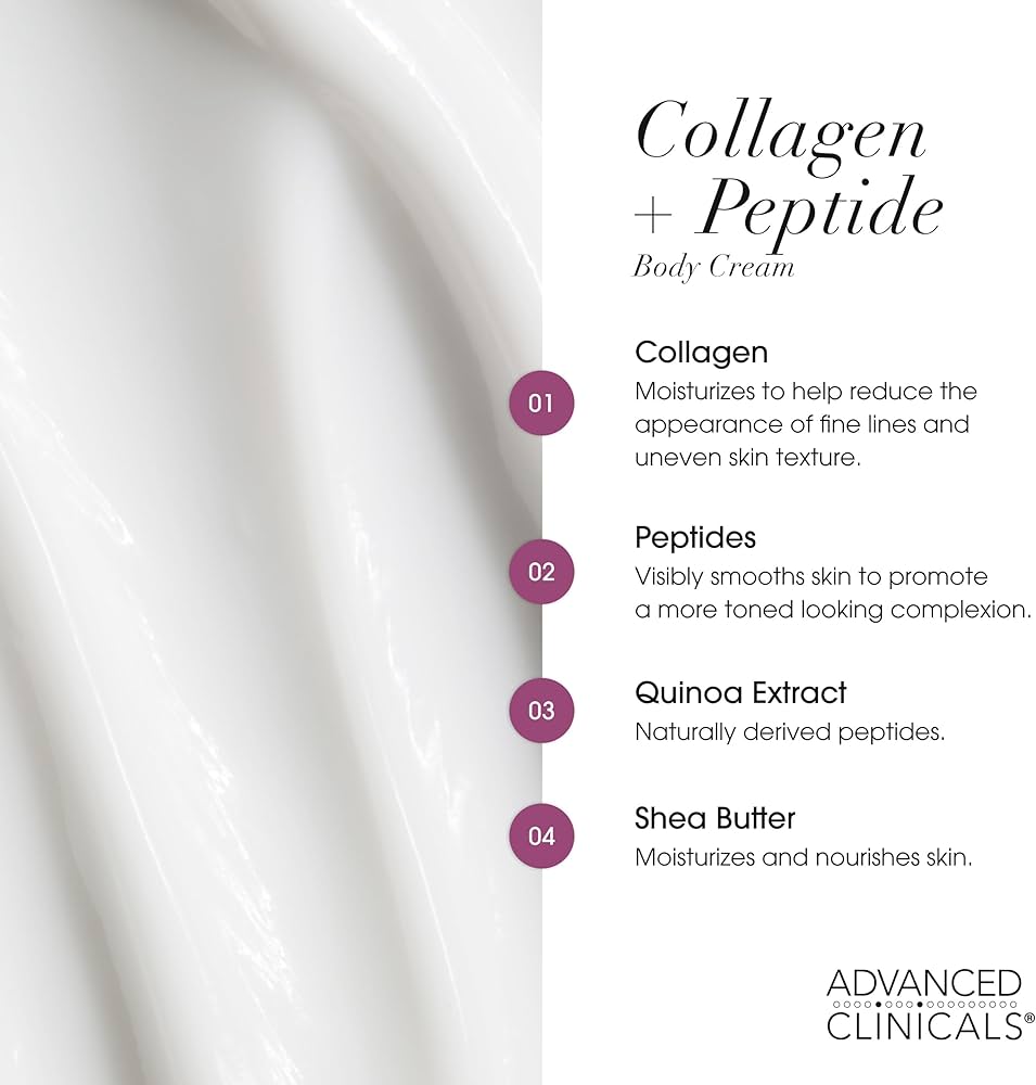 Advanced Clinicals Collagen + Peptide Firming Body Cream 454g كريم الجسم لشد الجسم بالكولاجين والببتيدات من أدفانسد كلينيكالز - Princess Cosmetics Qatar