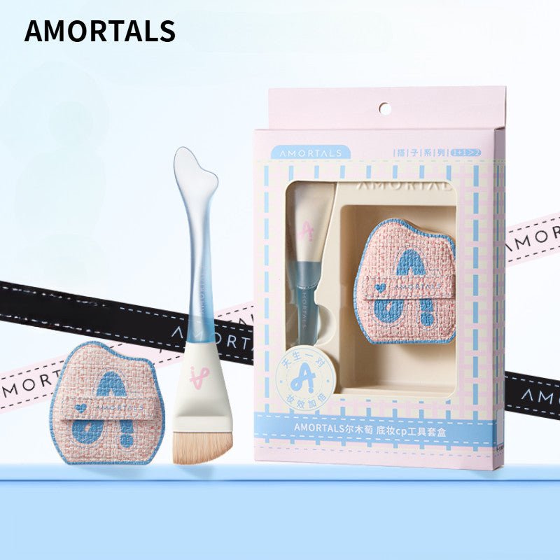 Amortals Fishtail Foundation Brush & Powder Puff Set مجموعة فرشاة كريم الأساس وبودرة الوجه من أمورتالز فيشتيل - Princess Cosmetics Qatar