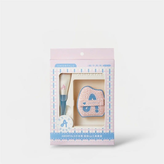 Amortals Fishtail Foundation Brush & Powder Puff Set مجموعة فرشاة كريم الأساس وبودرة الوجه من أمورتالز فيشتيل - Princess Cosmetics Qatar