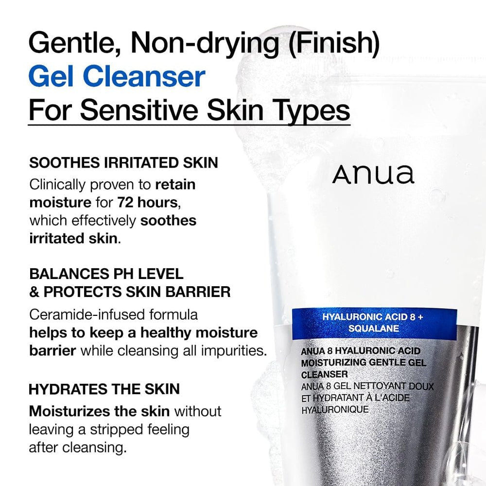 Anua 8 Hyaluronic Acid Moisturizing Gentle Gel Cleanser 150ml أنوا غسول جل لطيف ومرطب بحمض الهيالورونيك الثماني - Princess Cosmetics Qatar