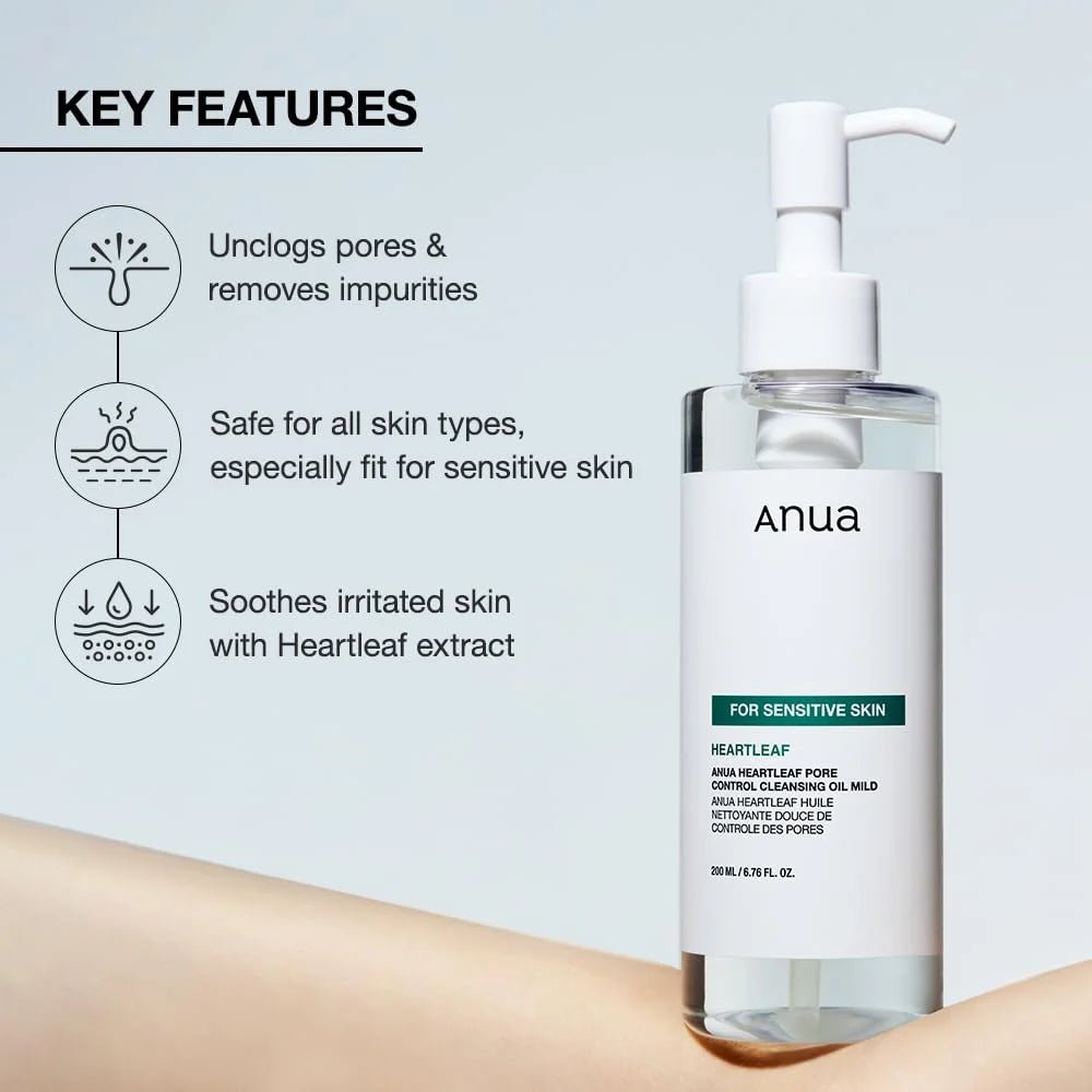 Anua Heartleaf Pore Control Cleansing Oil MILD 200ml أنوا هارت ليف زيت منظف للتحكم في المسام خفيف - Princess Cosmetics Qatar