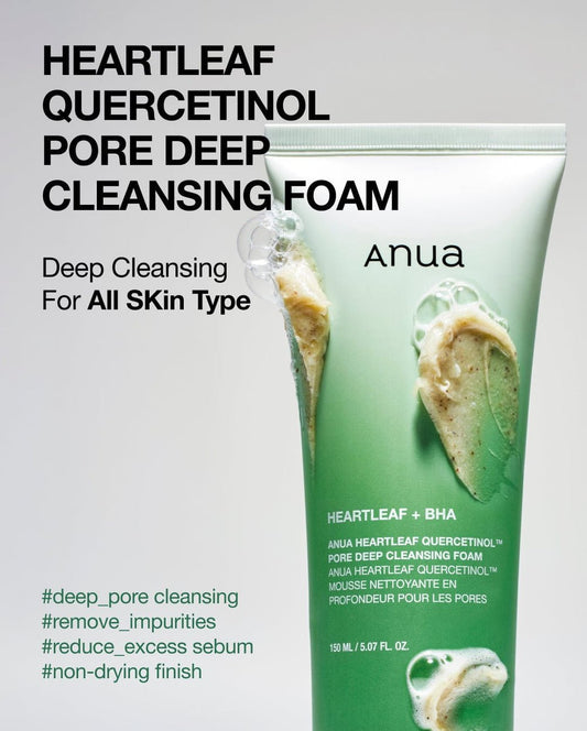 Anua Heartleaf Quercetinol Pore Deep Cleansing Foam رغوة تنظيف المسام العميقة أنوا هارتليف كيرسيتينول - Princess Cosmetics Qatar