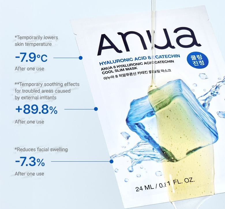 Anua Hyaluronic Acid 8 Catechin Cool Slim Mask (1 Sheet) قناع أنوا هيالورونيك أسيد 8 كاتشين كول سليم - Princess Cosmetics Qatar