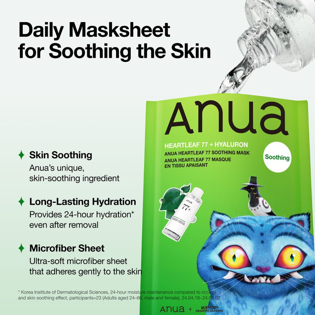Anua KPOP Demon Hunter Heartleaf 77 Soothing Mask (1 Sheet) قناع أنوا كيبوب ديمون هانتر هارتليف 77 المهدئ - Princess Cosmetics Qatar