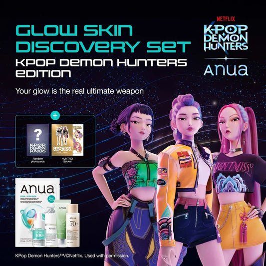 Anua Kpop Demon Hunters Glow Skin Discovery Set مجموعة أنوا كيبوب ديمون هانترز جلو سكين ديسكفري - Princess Cosmetics Qatar