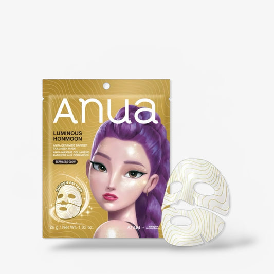 Anua KPOP Demon Hunters Golden Pattern Ceramide Barrier Collagen Mask (1 Sheet) قناع الكولاجين ذو النمط الذهبي من سيراميد من أنوا، أحد أعضاء فرقة كيبوب ديمون هانترز - Princess Cosmetics Qatar