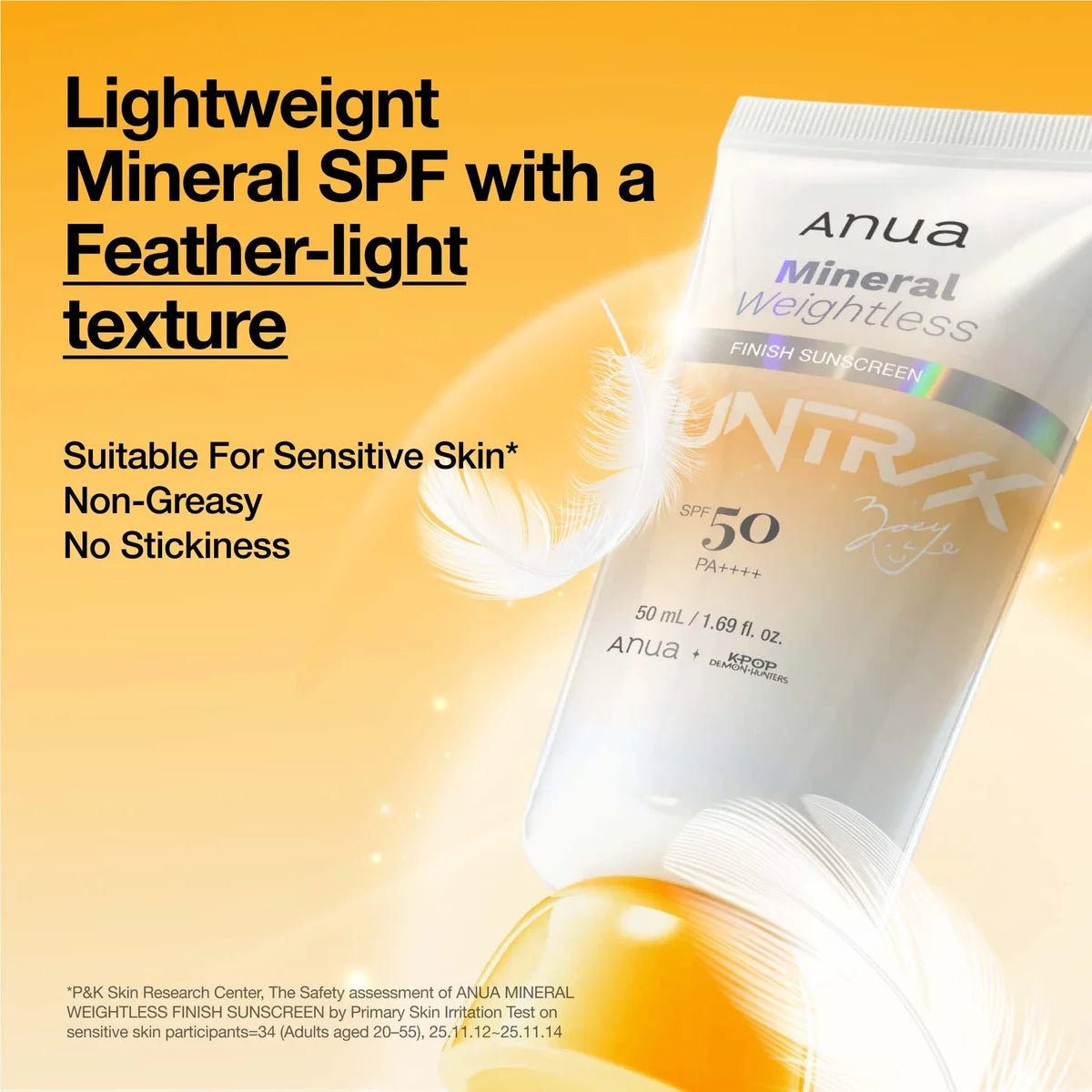 Anua KPOP Demon Hunters Mineral Weightless Finish Sunscreen 50ml واقي الشمس المعدني الخفيف الوزن من أنوا كيبوب ديمون هانترز - Princess Cosmetics Qatar