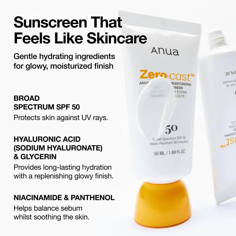 Anua Zero - Cast Moisturizing Finish Sunscreen 50ml واقي الشمس أنوا زيرو كاست المرطب - Princess Cosmetics Qatar