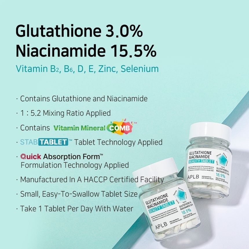 APLB Glutathione Niacinamide Beauty Tablet (500mgx30ea). ... Princess Cosmetics Qatar APLB Glutathione Niacinamide Beauty Tablet (500mgx30ea). ... Princess Cosmetics Qatar