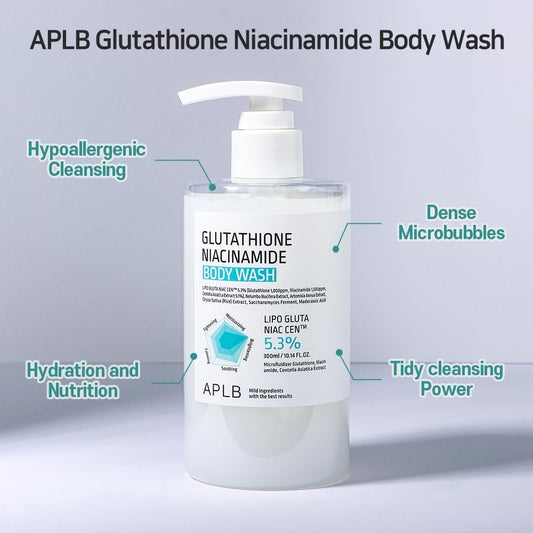 APLB Glutathione Niacinamide Body Wash 300ml. أ.ب.ل.ب غسول الجسم الجلوتاثيون النياسيناميد 300 مل - Princess Cosmetics Qatar