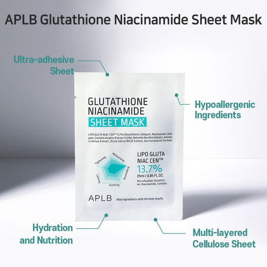 APLB Glutathione Niacinamide Sheet Mask (1 Sheet). أ.ب.ل.ب قناع الجلوتاثيون والنياسيناميد (1 ورقة) - Princess Cosmetics Qatar