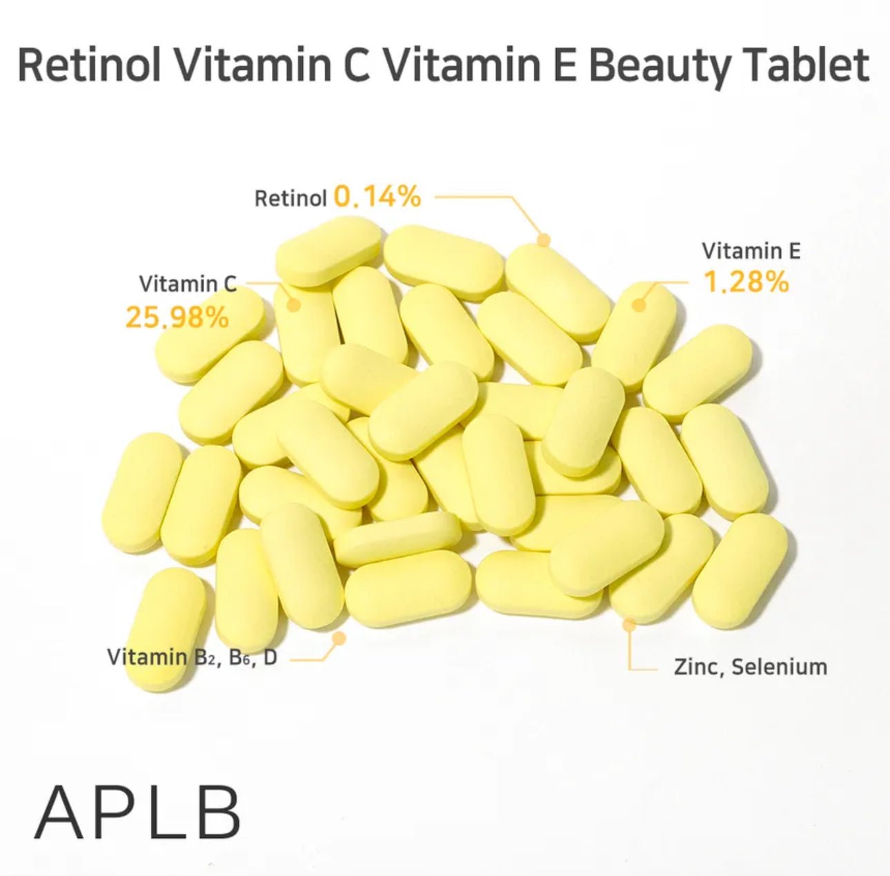 APLB Retinol Vitamin C Vitamin E Beauty Tablets (30 Tablets) APLB ريتينول فيتامين سي فيتامين ه أقراص الجمال - Princess Cosmetics Qatar