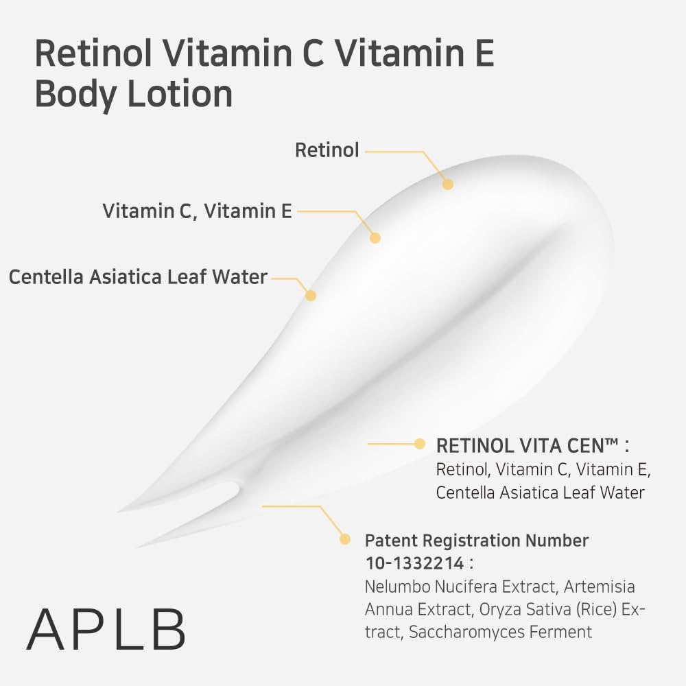 APLB Retinol Vitamin C Vitamin E Body Lotion 300ml لوشن للجسم من APLB يحتوي على الريتينول وفيتامين سي وفيتامين إي - Princess Cosmetics Qatar