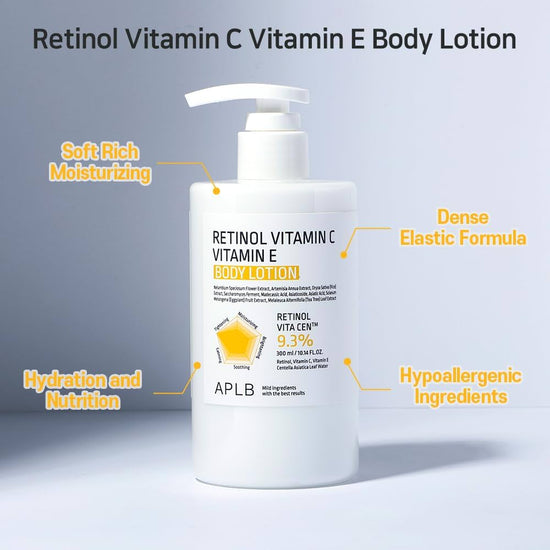 APLB Retinol Vitamin C Vitamin E Body Lotion 300ml لوشن للجسم من APLB يحتوي على الريتينول وفيتامين سي وفيتامين إي - Princess Cosmetics Qatar