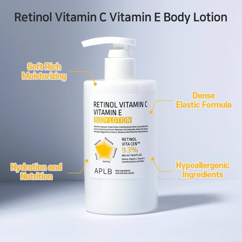 APLB Retinol Vitamin C Vitamin E Body Lotion 300ml لوشن للجسم من APLB يحتوي على الريتينول وفيتامين سي وفيتامين إي - Princess Cosmetics Qatar