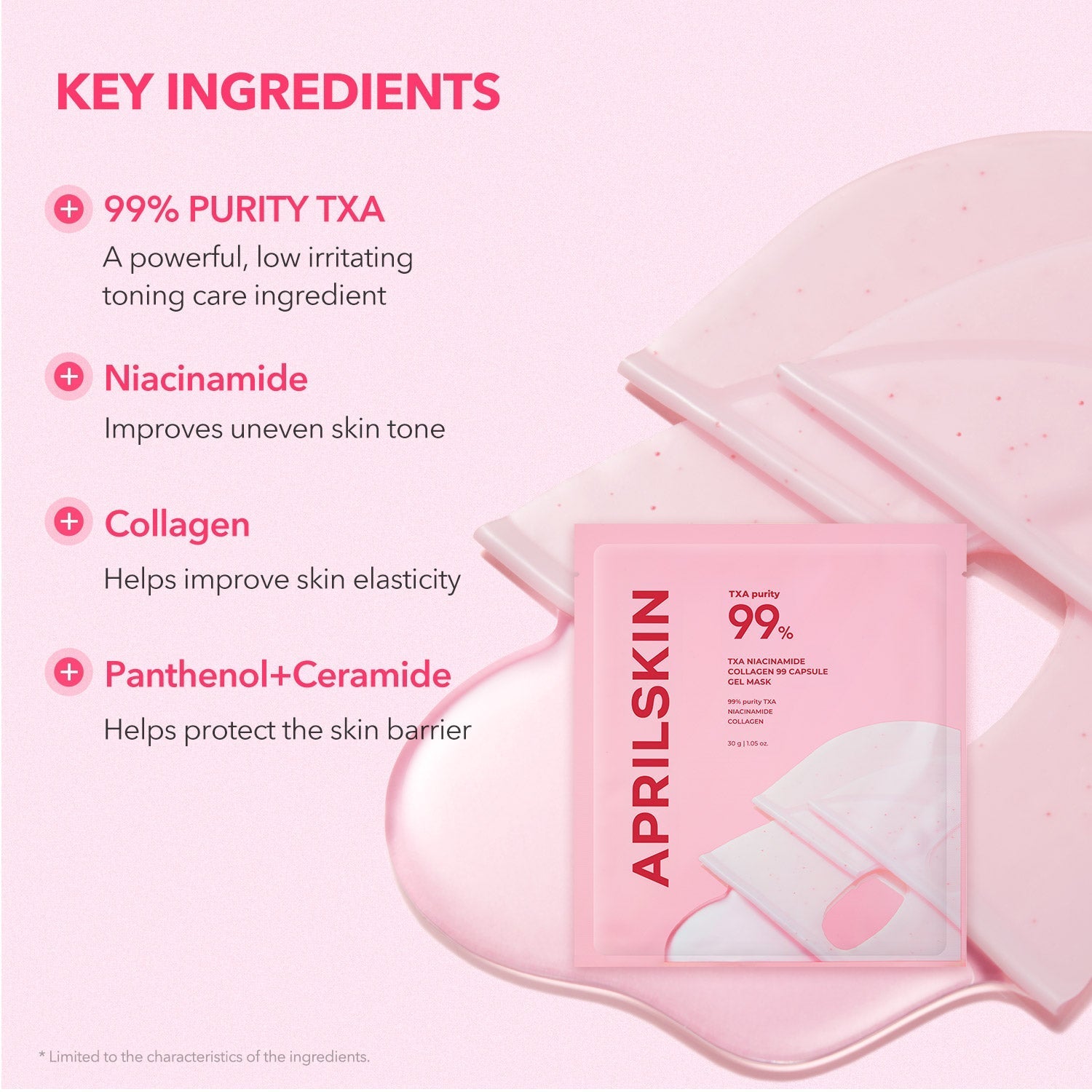 April Skin TXA Niacinamide Collagen 99 Capsule Gel Mask (1 Sheet) قناع جل كبسولات نياسيناميد الكولاجين TXA من أبريل سكين 99 - Princess Cosmetics Qatar