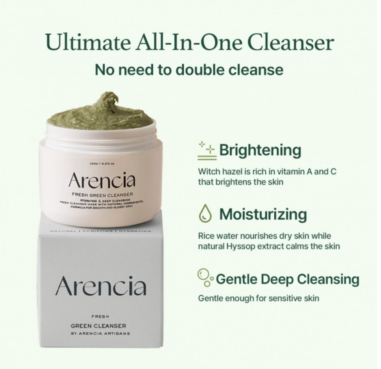 Arencia Fresh Green Cleanser 120g منظف أرينسيا فريش جرين - Princess Cosmetics Qatar