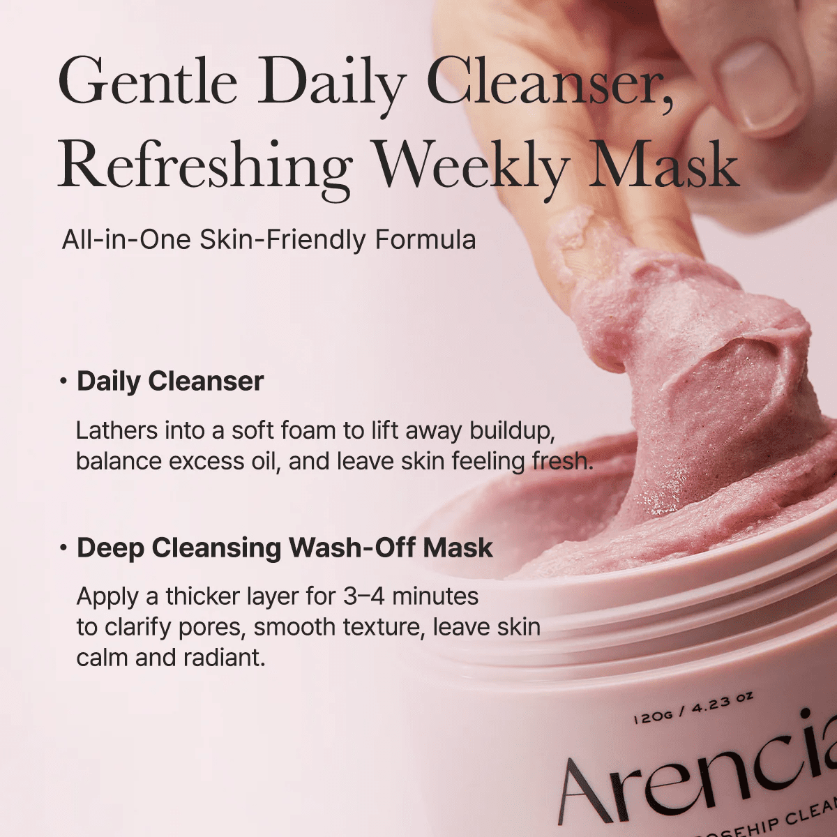 Arencia Fresh Rosehip Mochi Cleanser 120g منظف أرينسيا المنعش برائحة ثمر الورد والموتشي - Princess Cosmetics Qatar